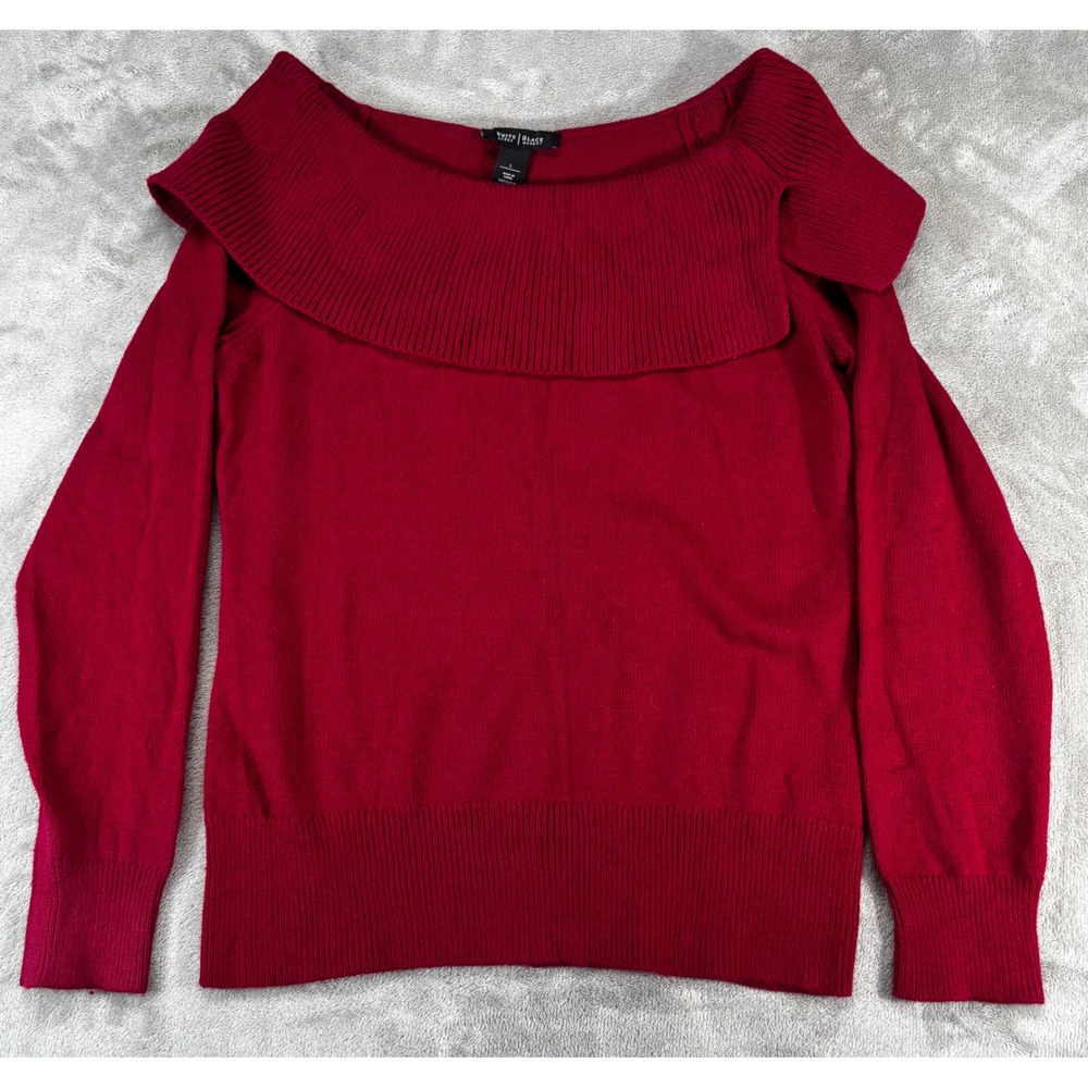 White House Black Market Sweater Women‎ Large Red Off Shoulder 5% Cashmere